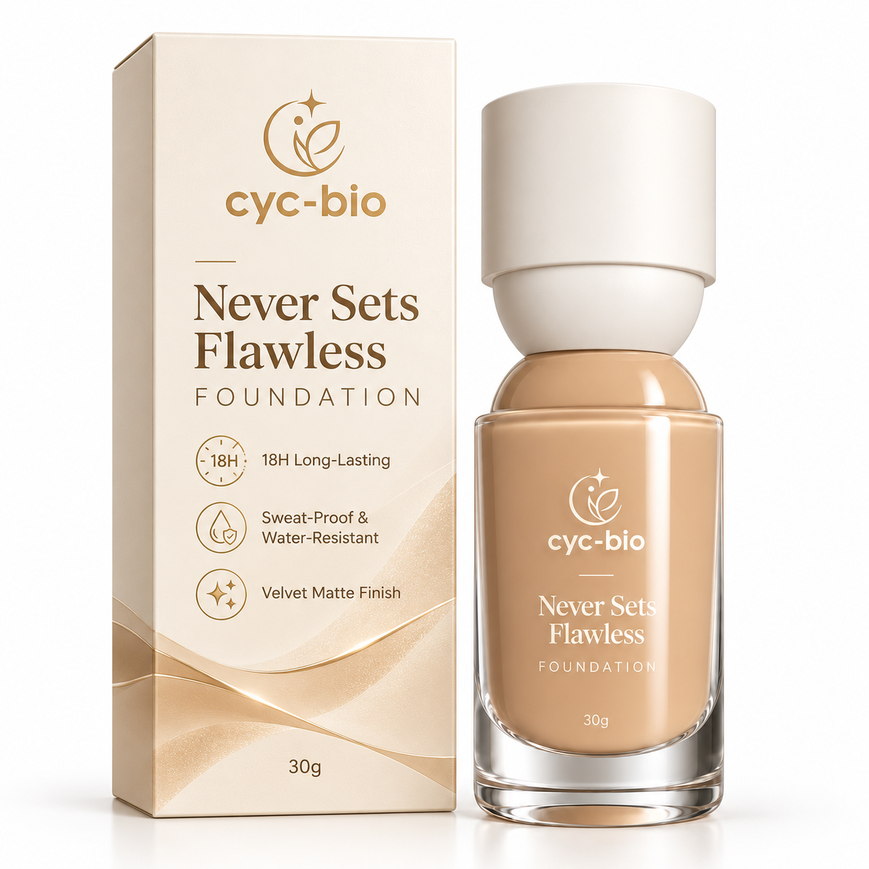 Private label liquid foundation in a 30 g cosmetic bottle