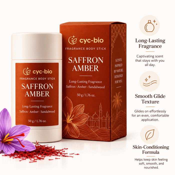 Saffron Amber Fragrance Body Stick – 50g - Image 4
