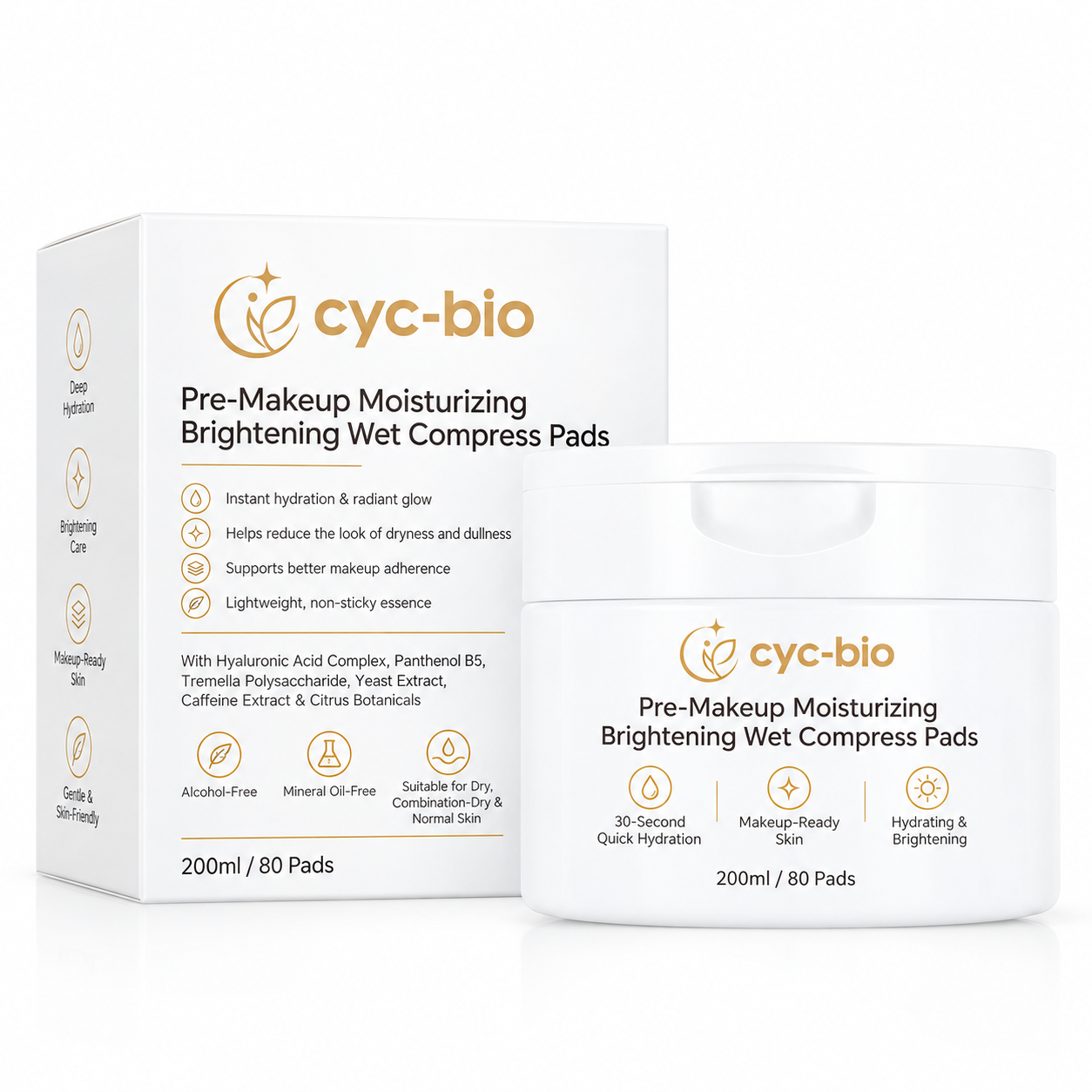 CYC020 (1) Pre-makeup hydrating and brightening toner pads for private label cosmetics
