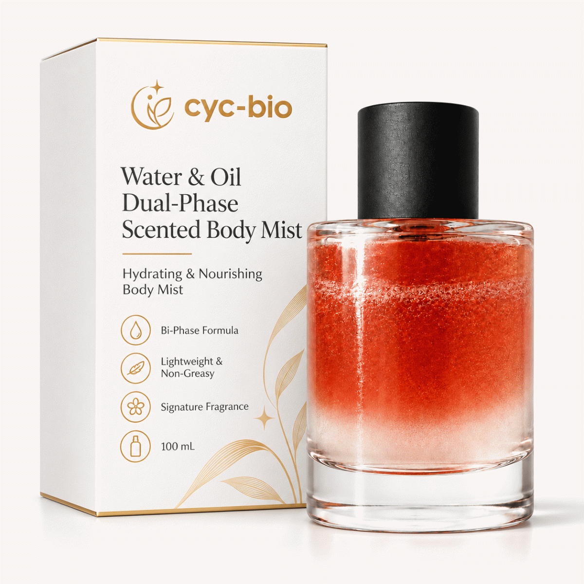 Private label dual-phase water and oil scented body mist, 100 mL